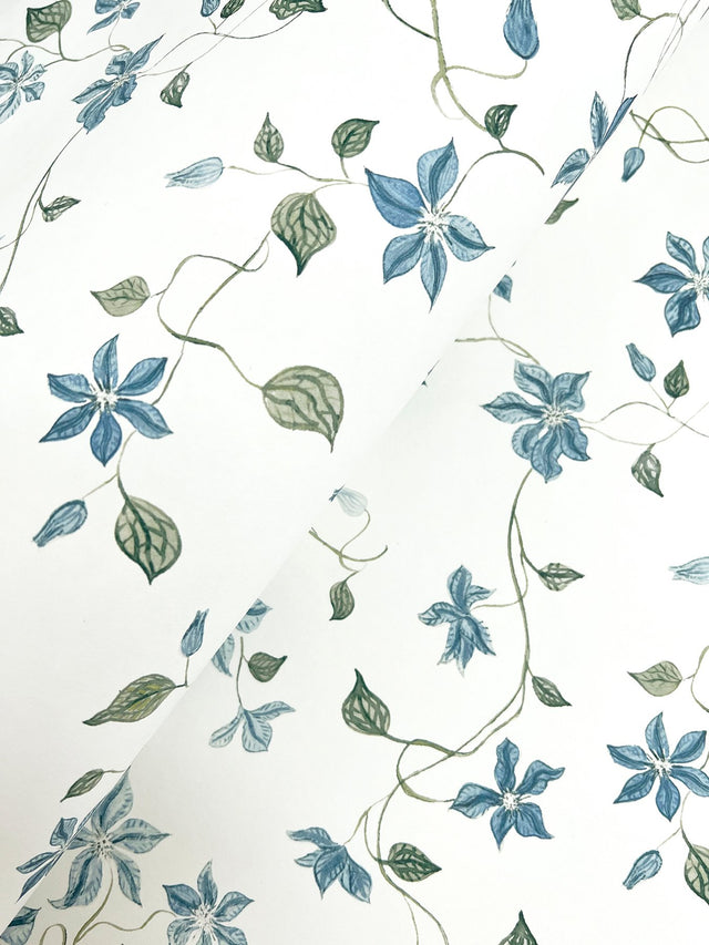 Betsy Blue Heather Floral Trail Wallpaper with Botanical Coastal Flowers - A-Street Prints AST4364