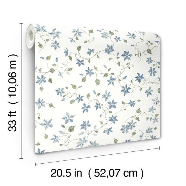 Betsy Blue Heather Floral Trail Wallpaper with Botanical Coastal Flowers - A-Street Prints AST4364