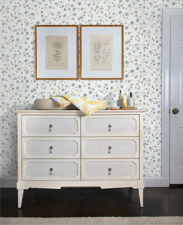 Betsy Blue Heather Floral Trail Wallpaper with Botanical Coastal Flowers - A-Street Prints AST4364