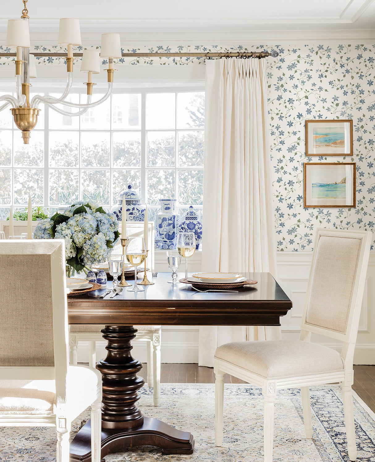 Betsy Blue Heather Floral Trail Wallpaper with Botanical Coastal Flowers - A-Street Prints AST4364