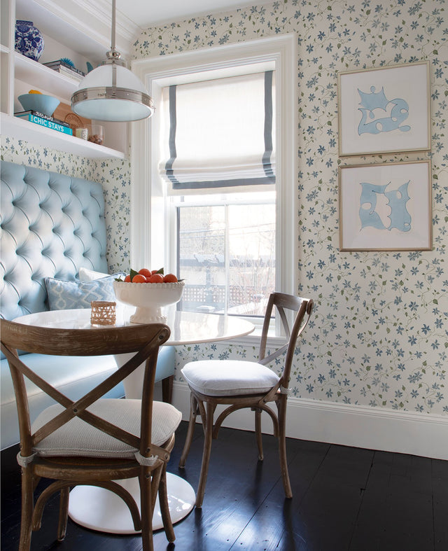 Betsy Blue Heather Floral Trail Wallpaper with Botanical Coastal Flowers - A-Street Prints AST4364