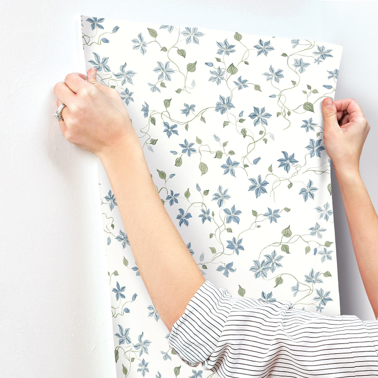 Betsy Blue Heather Floral Trail Wallpaper with Botanical Coastal Flowers - A-Street Prints AST4364
