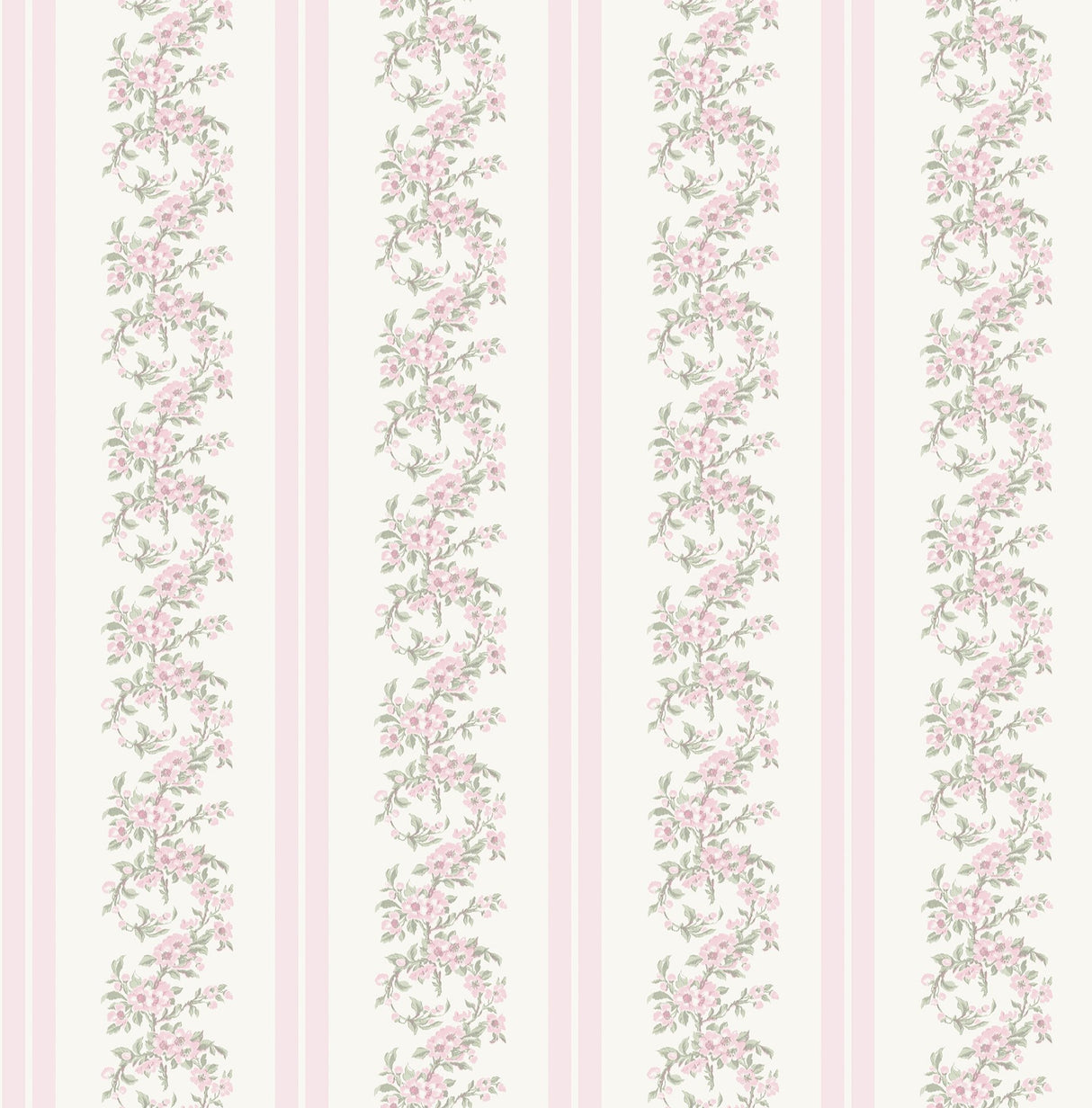 Marigold Wreath Pastel Peach Floral Stripe Wallpaper with Farmhouse Botanical Flowers - A-Street Prints AST4649