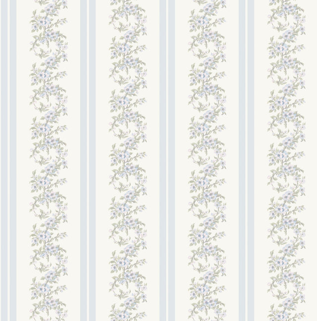 Marigold Wreath Baby Blue Rush Floral Stripe Wallpaper with Botanical Flower Stripe - A-Street Prints AST4650