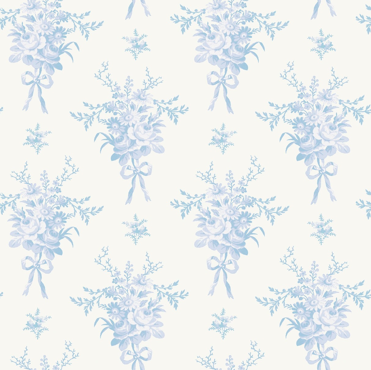 Rosie Arrangements Icey Winters Bouquet Toss Blue Wallpaper with Whimsical Floral Pattern - A-Street Prints AST4651