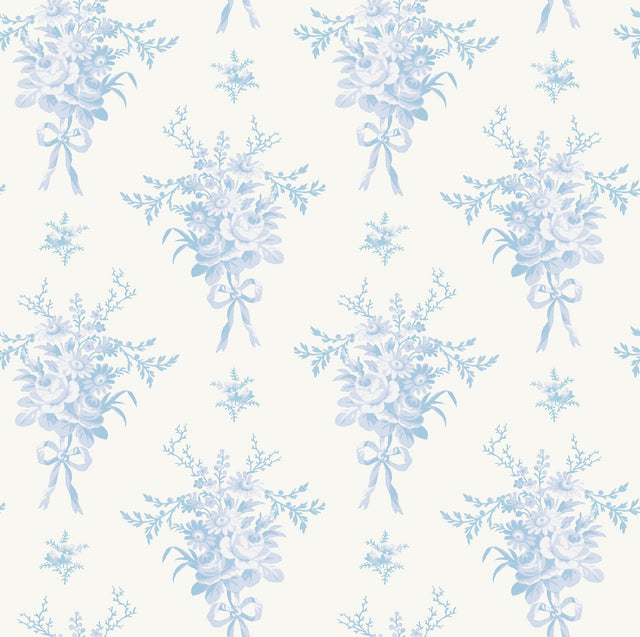 Rosie Arrangements Icey Winters Bouquet Toss Blue Wallpaper with Whimsical Floral Pattern - A-Street Prints AST4651