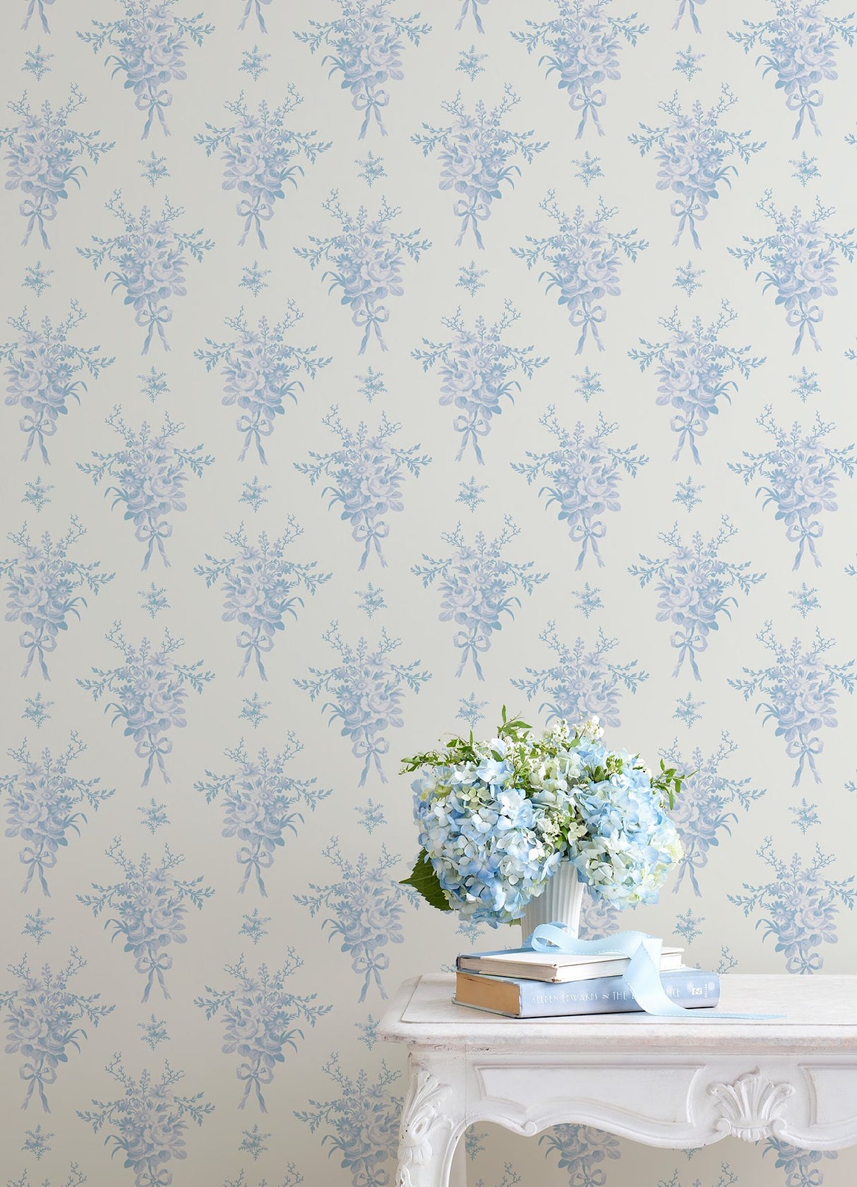 Rosie Arrangements Icey Winters Bouquet Toss Blue Wallpaper with Whimsical Floral Pattern - A-Street Prints AST4651