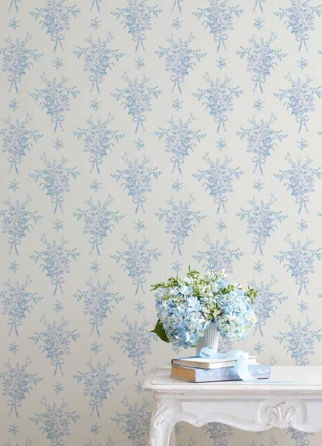 Rosie Arrangements Icey Winters Bouquet Toss Blue Wallpaper with Whimsical Floral Pattern - A-Street Prints AST4651