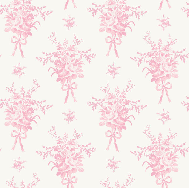 Rosie Arrangements Kiss Pink Bouquet Toss Wallpaper with Whimsical Floral Pattern - A-Street Prints AST4652