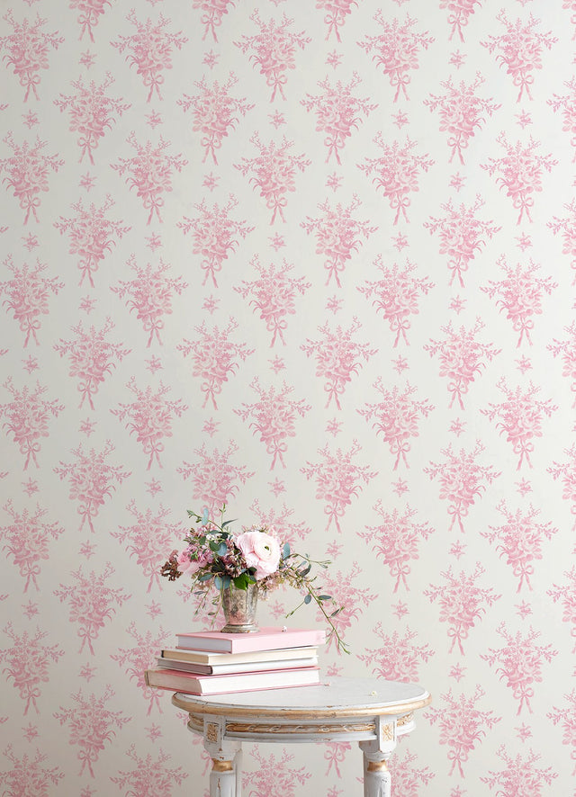 Rosie Arrangements Kiss Pink Bouquet Toss Wallpaper with Whimsical Floral Pattern - A-Street Prints AST4652