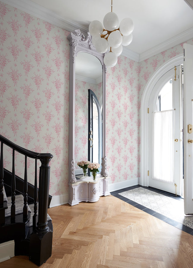 Rosie Arrangements Kiss Pink Bouquet Toss Wallpaper with Whimsical Floral Pattern - A-Street Prints AST4652