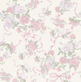 Cabbage Rose Bow Pretty in Pink Ribbons & Roses Wallpaper with Whimsical Botanical Floral Pattern - A-Street Prints AST4653