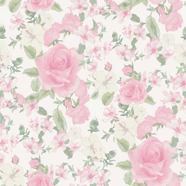 Sunset Harbor Rose Vida Rosa Wallpaper with Roses & White Flowers Motif - A-Street Prints AST4655