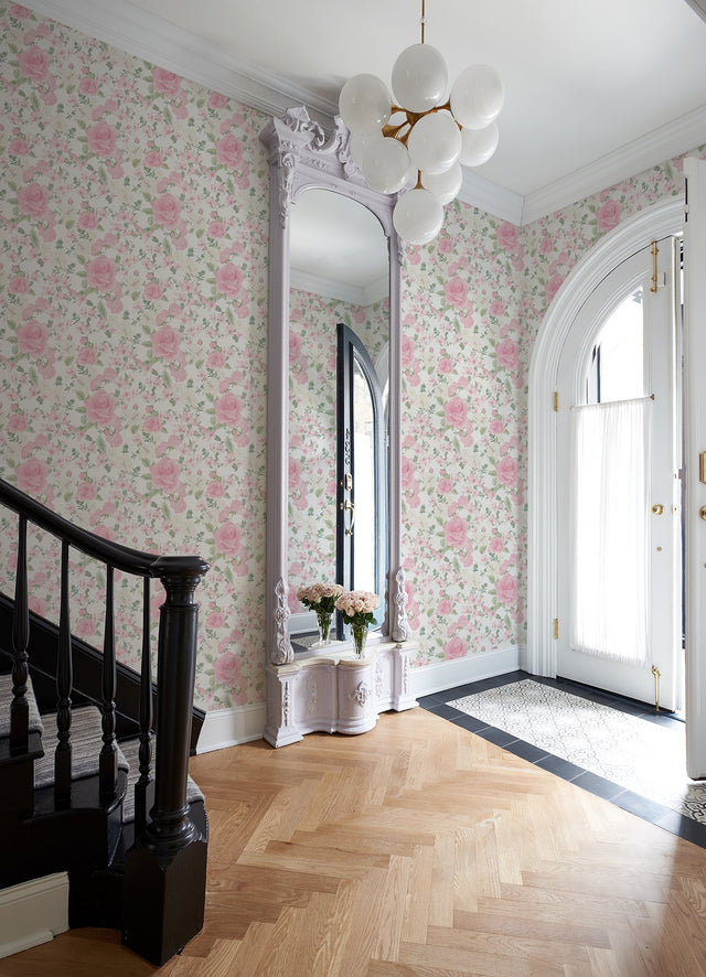 Sunset Harbor Rose Vida Rosa Wallpaper with Roses & White Flowers Motif - A-Street Prints AST4655
