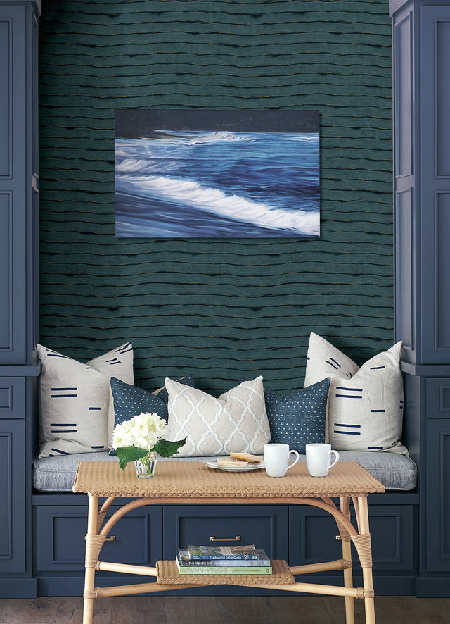 Naia Blue Horizontal Wavy Lines Wallpaper with Abstract Modern Wavy Stripe Pattern - A-Street Prints AST4682