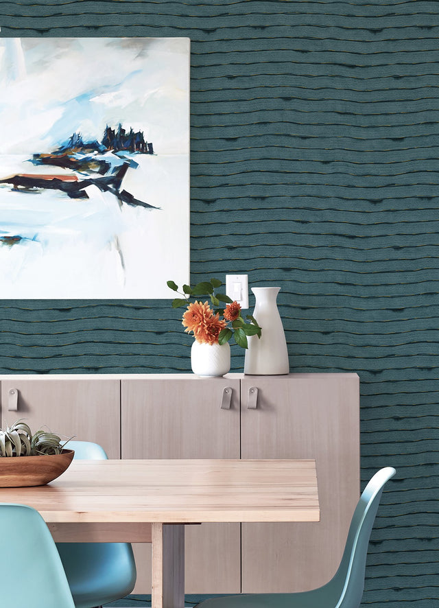 Naia Blue Horizontal Wavy Lines Wallpaper with Abstract Modern Wavy Stripe Pattern - A-Street Prints AST4682