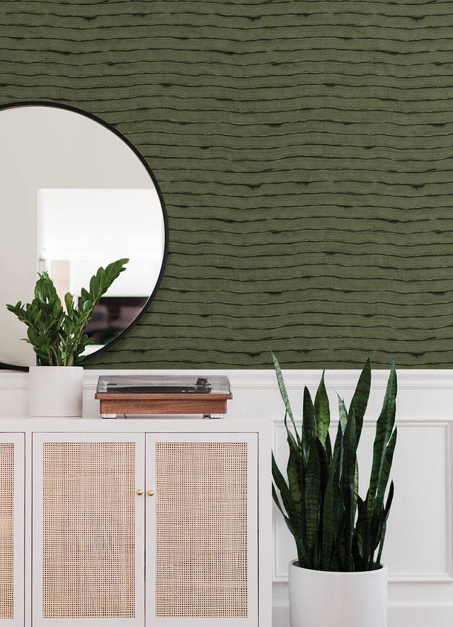Naia Green Horizontal Wavy Lines Wallpaper with Abstract Modern Pattern - A-Street Prints AST4683