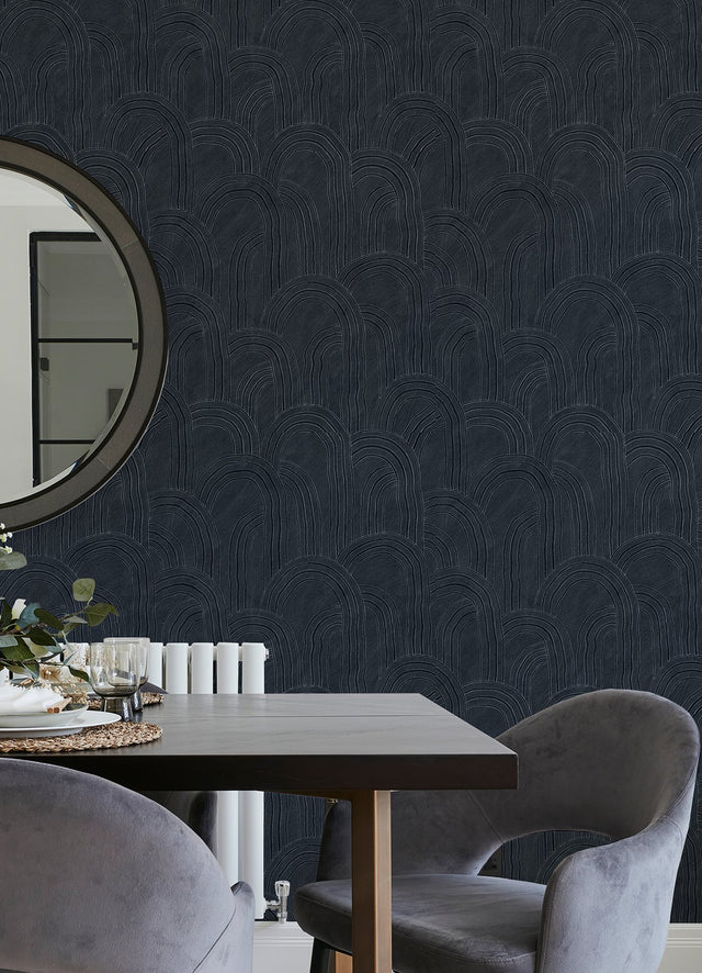 Cabo Indigo Rippled Arches Wallpaper with Modern Geometric Pattern - A-Street Prints AST4685