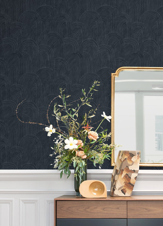 Cabo Indigo Rippled Arches Wallpaper with Modern Geometric Pattern - A-Street Prints AST4685