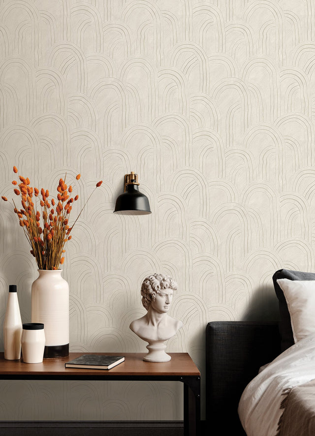 Cabo Cream Rippled Arches Wallpaper with Modern Geometric Pattern - AST4687