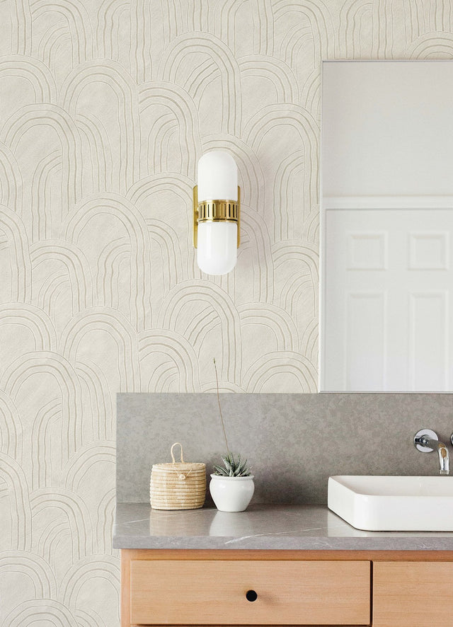 Cabo Cream Rippled Arches Wallpaper with Modern Geometric Pattern - AST4687
