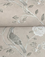 Wellesley Taupe Chinoiserie Wallpaper with Vintage Bird and Floral Motif - A?Street Prints AST4969