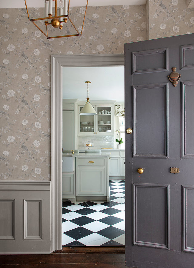 Wellesley Taupe Chinoiserie Wallpaper with Vintage Bird and Floral Motif - A?Street Prints AST4969