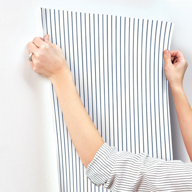 Oliver Navy Simple Stripe Wallpaper with Farmhouse Stripes Pattern - A-Street Prints AST4971