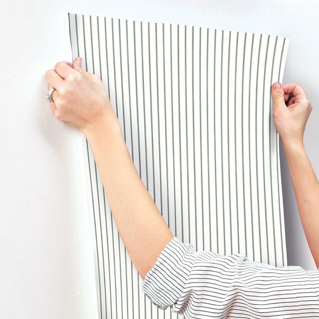 Oliver Green Simple Stripe Wallpaper with Farmhouse Stripes Pattern - A-Street Prints AST4972