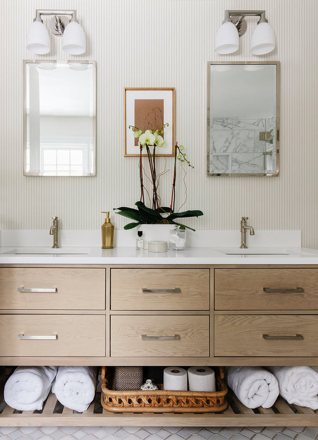 Oliver Taupe Simple Stripe Wallpaper with Farmhouse Graphic Stripes - A-Street Prints AST4973