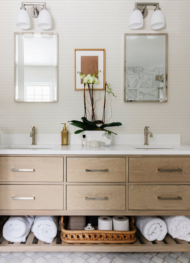 Oliver Taupe Simple Stripe Wallpaper with Farmhouse Graphic Stripes - A-Street Prints AST4973
