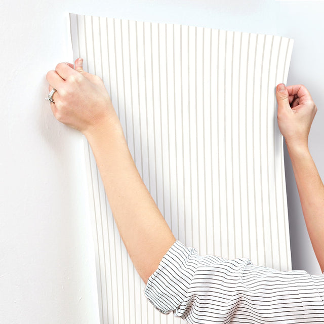 Oliver Taupe Simple Stripe Wallpaper with Farmhouse Graphic Stripes - A-Street Prints AST4973