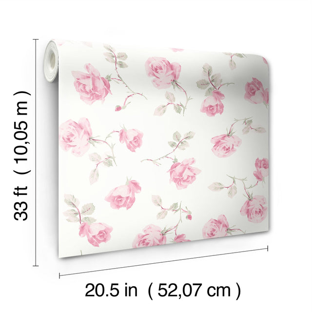 Ribbon Rosa Chateau Rose Loose Roses Wallpaper with Vintage Botanical Floral Pattern - A-Street Prints AST6084