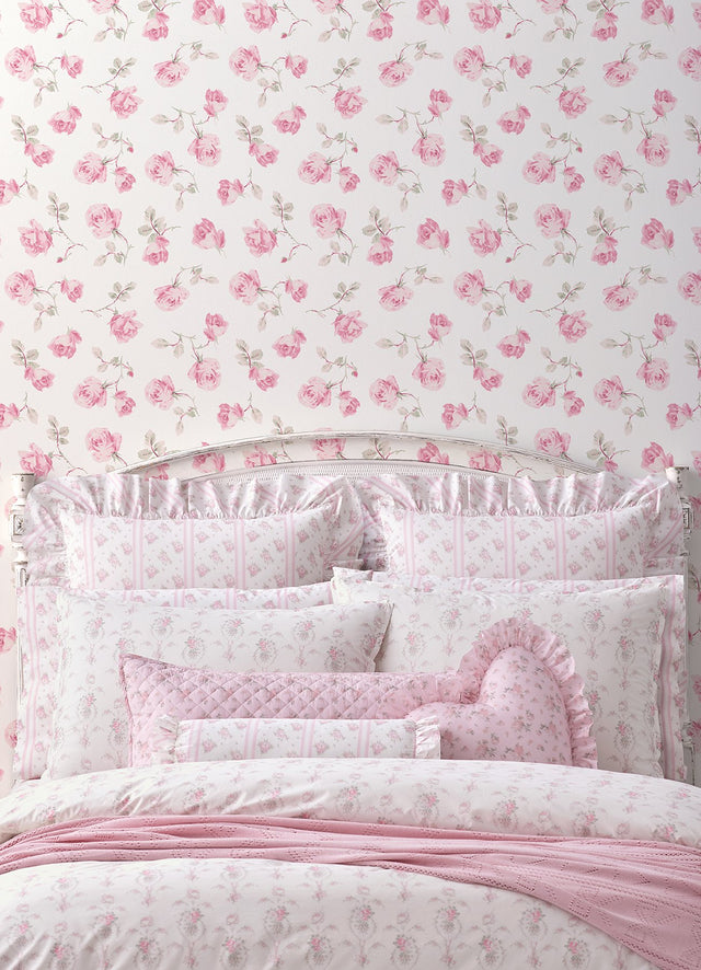 Ribbon Rosa Chateau Rose Loose Roses Wallpaper with Vintage Botanical Floral Pattern - A-Street Prints AST6084