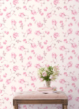 Ribbon Rosa Chateau Rose Loose Roses Wallpaper with Vintage Botanical Floral Pattern - A-Street Prints AST6084