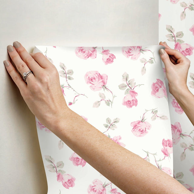 Ribbon Rosa Chateau Rose Loose Roses Wallpaper with Vintage Botanical Floral Pattern - A-Street Prints AST6084