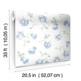 Ribbon Rosa French Blue Loose Roses Wallpaper with Botanical Vintage Style - A-Street Prints AST6085
