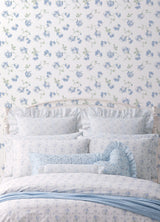 Ribbon Rosa French Blue Loose Roses Wallpaper with Botanical Vintage Style - A-Street Prints AST6085