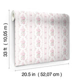 Dreamy Days Pink Parfait Stripe & Floral Wallpaper with Vintage Botanical Motif - A-Street Prints AST6086