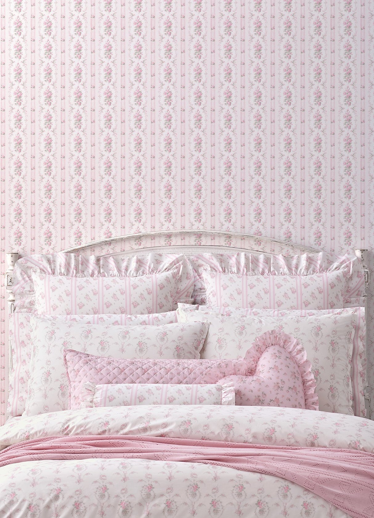 Dreamy Days Pink Parfait Stripe & Floral Wallpaper with Vintage Botanical Motif - A-Street Prints AST6086