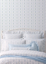 Dreamy Days Sweet Blue Stripe & Floral Wallpaper with Botanical Vintage Motif - AST6087