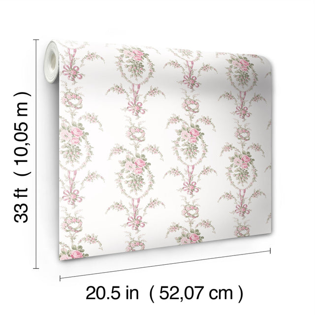Rose Cheeks Party Pink Floral Cluster Wallpaper with Vintage Botanical Motif - A-Street Prints AST6088