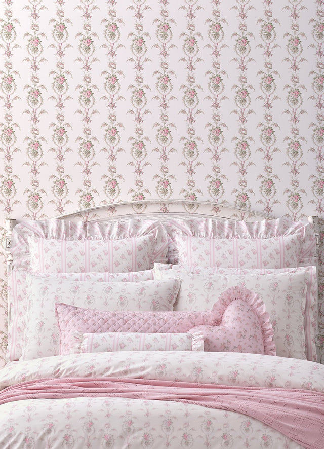 Rose Cheeks Party Pink Floral Cluster Wallpaper with Vintage Botanical Motif - A-Street Prints AST6088