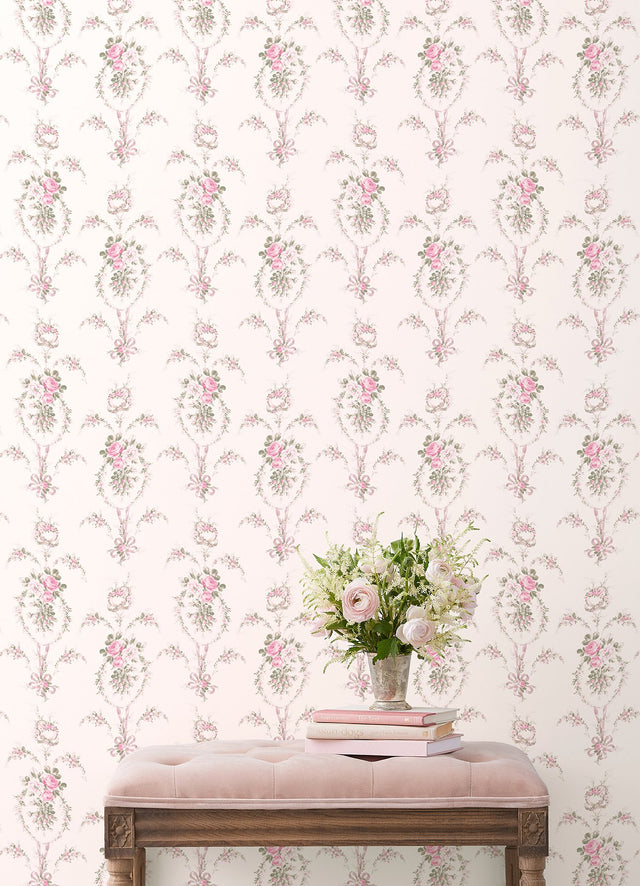 Rose Cheeks Party Pink Floral Cluster Wallpaper with Vintage Botanical Motif - A-Street Prints AST6088