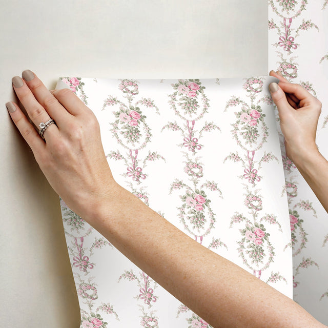 Rose Cheeks Party Pink Floral Cluster Wallpaper with Vintage Botanical Motif - A-Street Prints AST6088