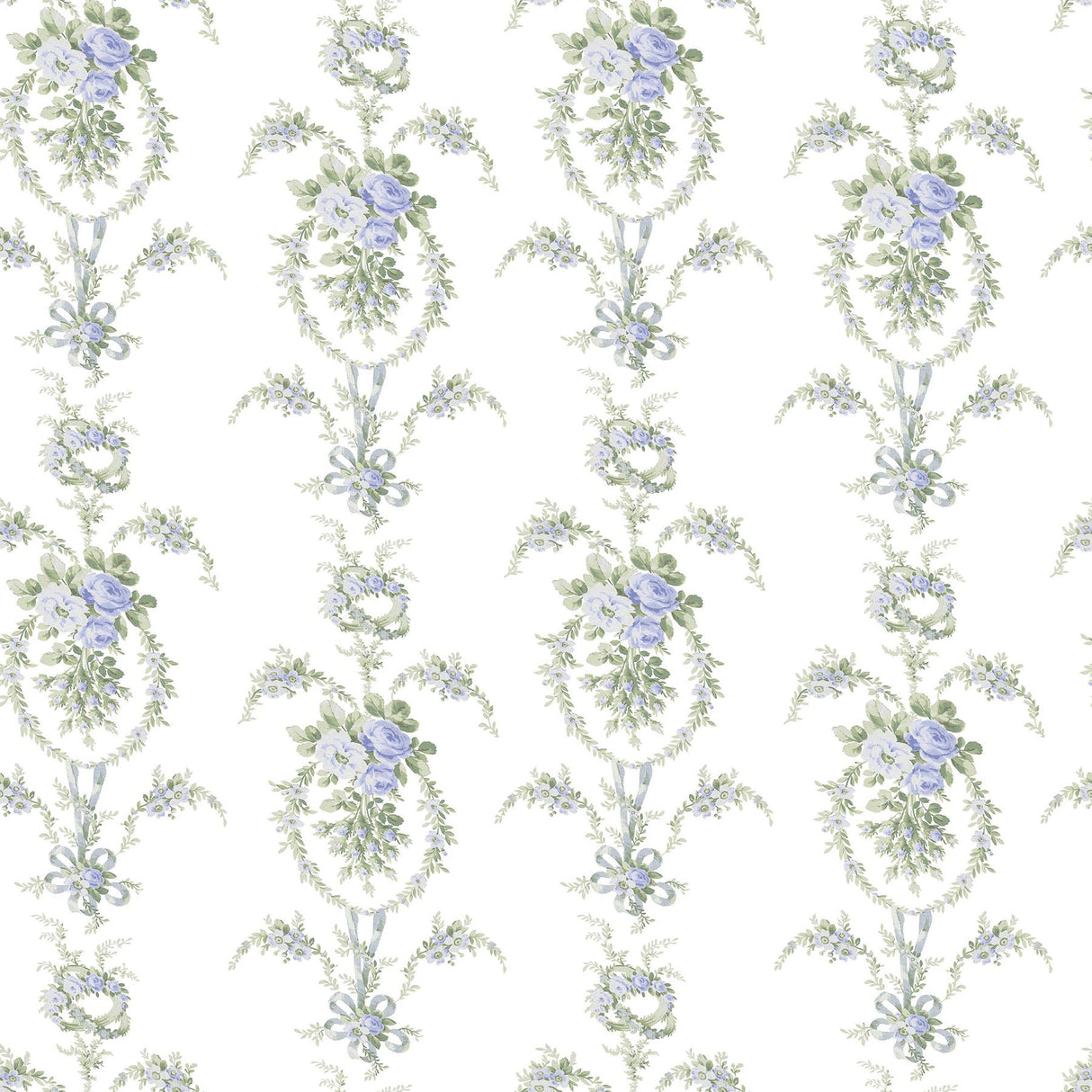 Rose Cheeks Blye Elysees Floral Cluster Wallpaper with Botanical Floral Wreath Motif - A-Street Prints AST6089