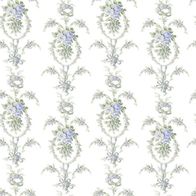 Rose Cheeks Blye Elysees Floral Cluster Wallpaper with Botanical Floral Wreath Motif - A-Street Prints AST6089