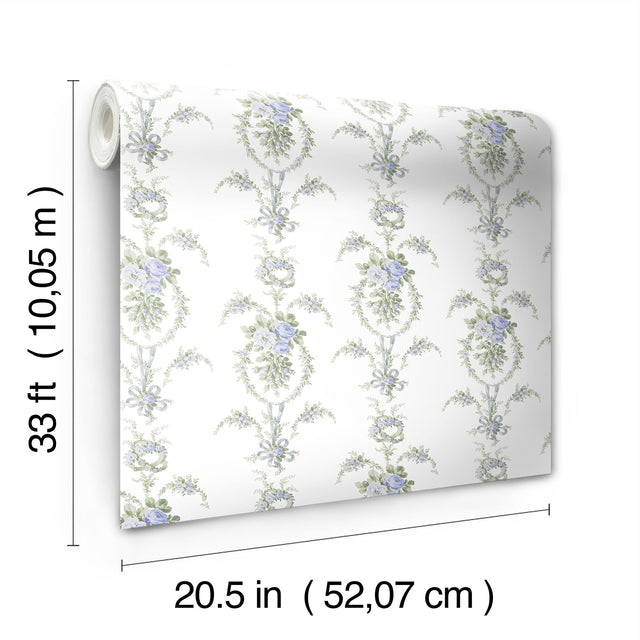 Rose Cheeks Blye Elysees Floral Cluster Wallpaper with Botanical Floral Wreath Motif - A-Street Prints AST6089