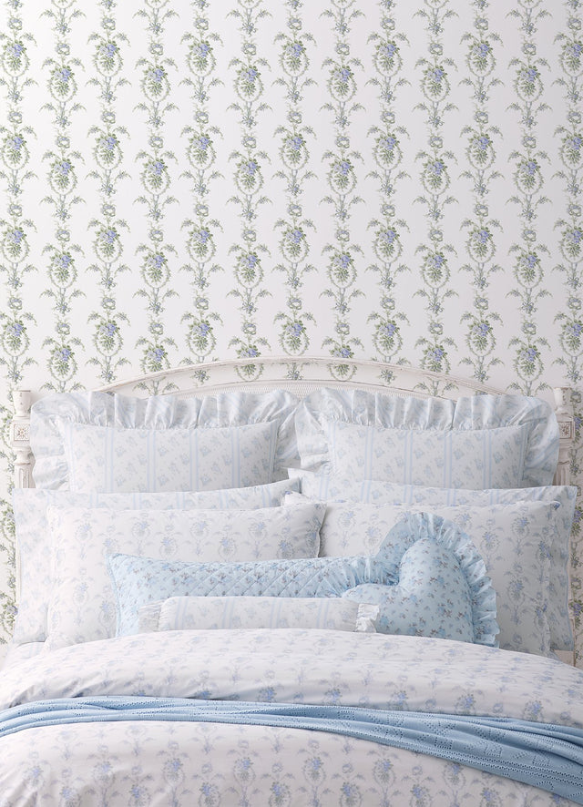 Rose Cheeks Blye Elysees Floral Cluster Wallpaper with Botanical Floral Wreath Motif - A-Street Prints AST6089