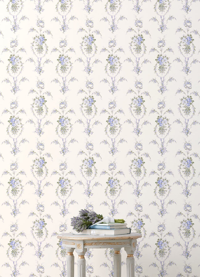 Rose Cheeks Blye Elysees Floral Cluster Wallpaper with Botanical Floral Wreath Motif - A-Street Prints AST6089
